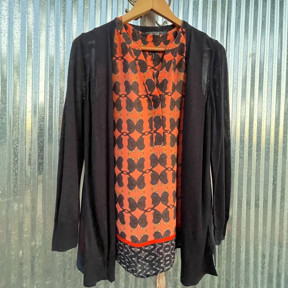 Women's Size Small NIC+ZOE Lightweight Black Flowy Cardigan with Sheer Back